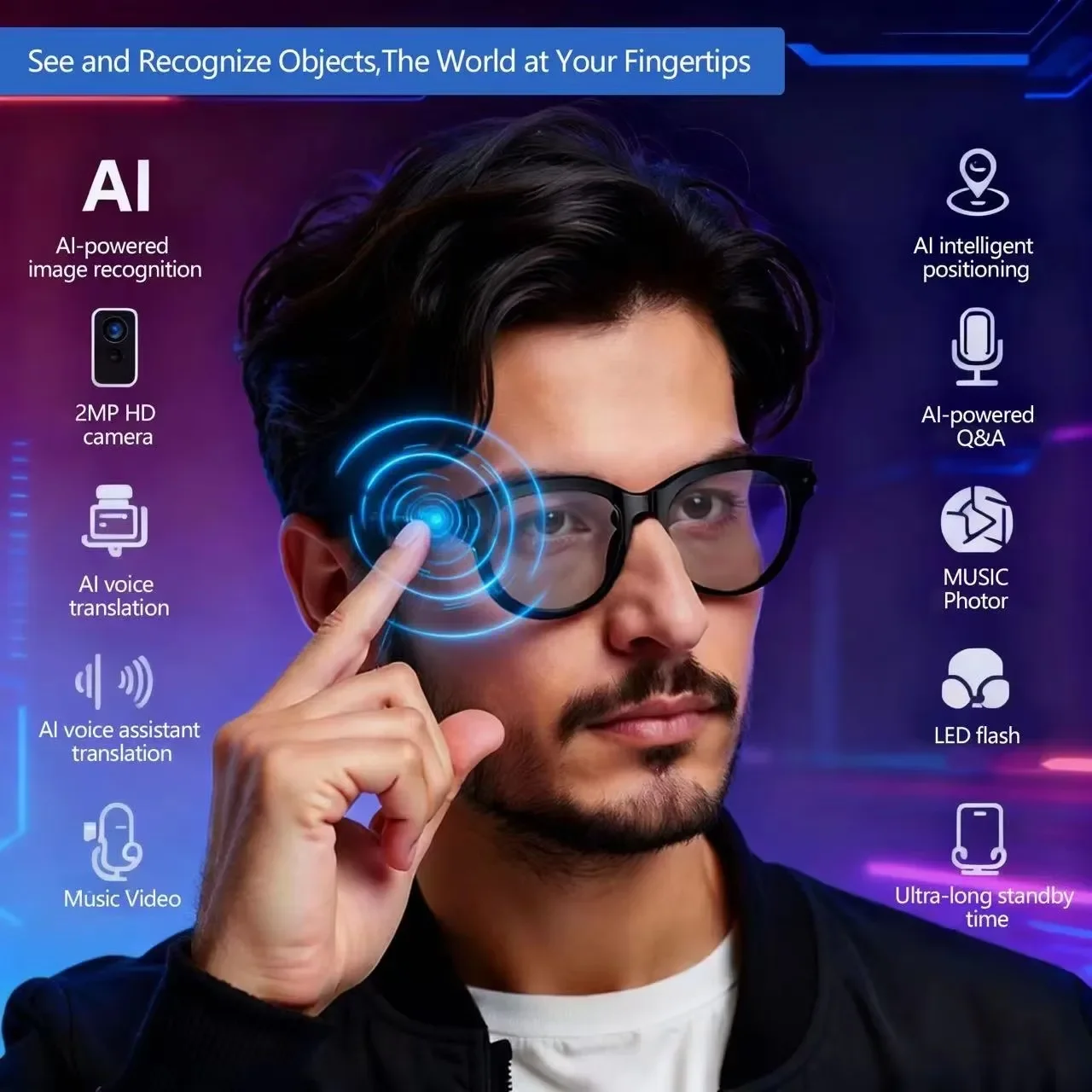 Audio Music Arabic - AI Sunglasses for Men with Real-time