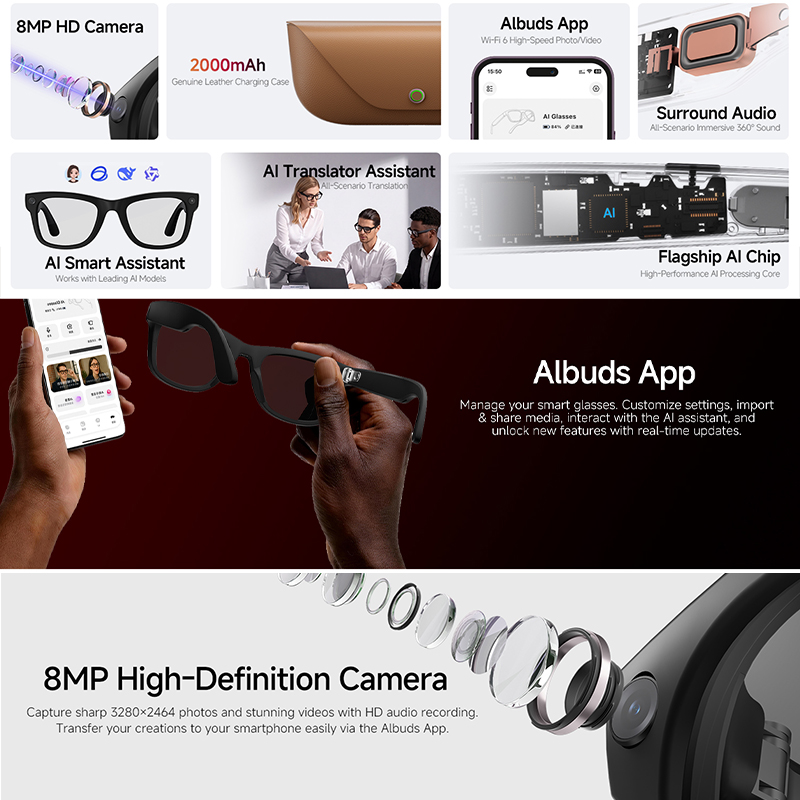 2026 New AI Smart Glasses 8MP  - Audio Music Arabic ulasan dan harga