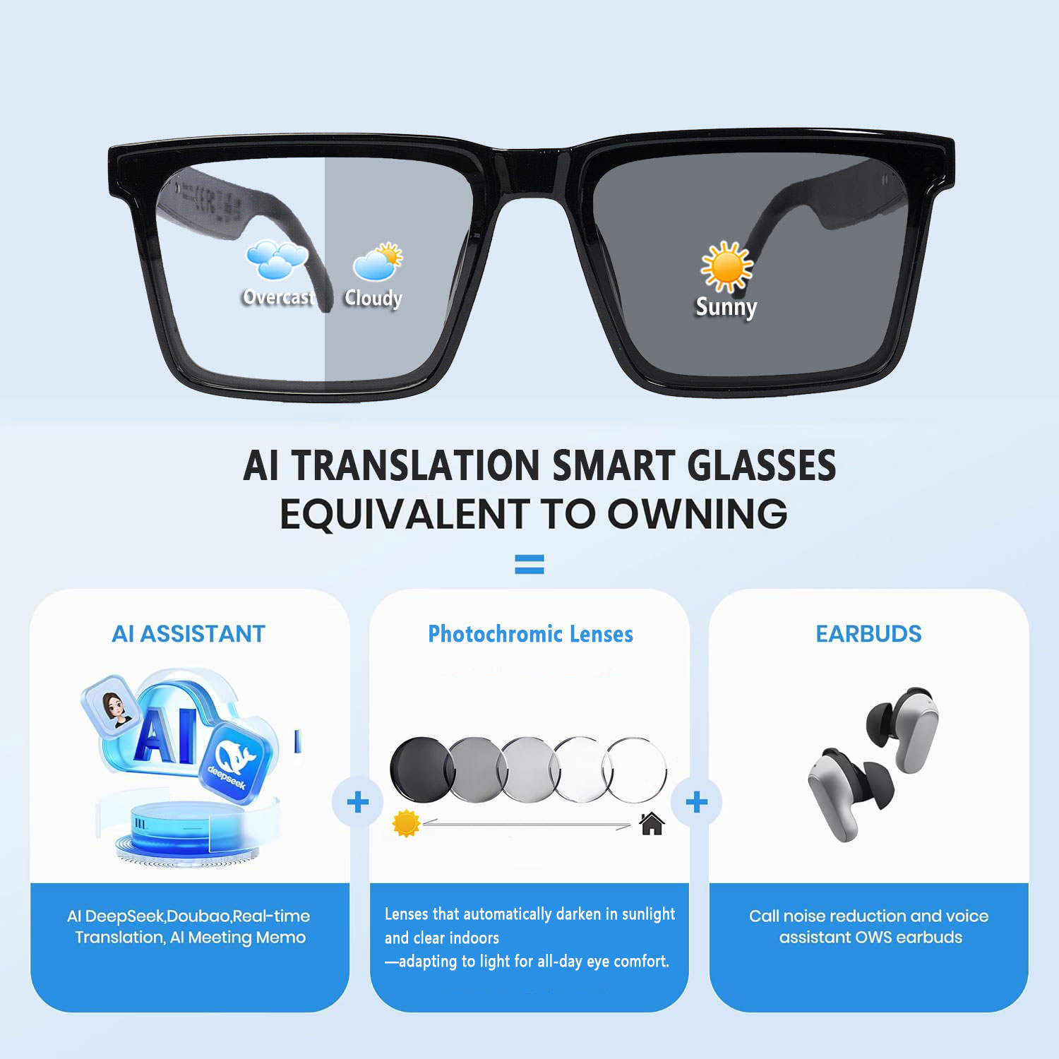 Smart Audio Glasses with Real- - Audio Music Bluetooth ulasan dan harga